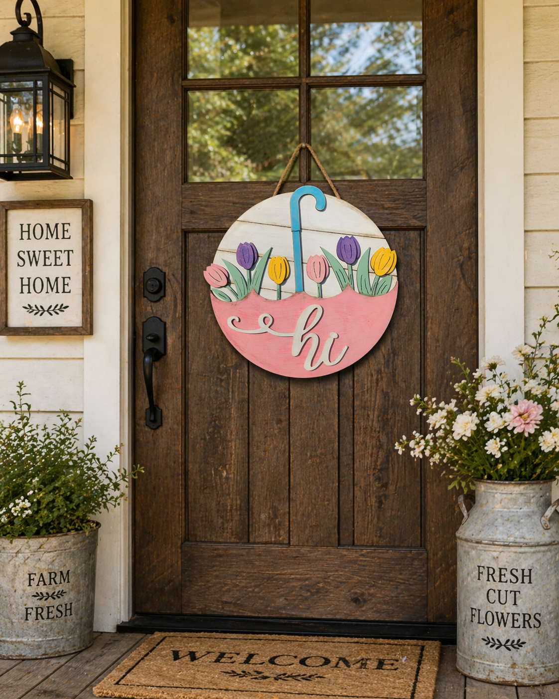 Door Hanger - Umbrella (Spring Tulips)