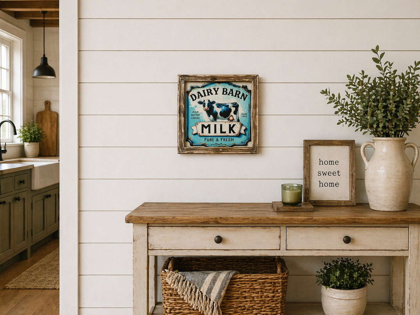 Wooden Sign - DAIRY BARN MILK Print