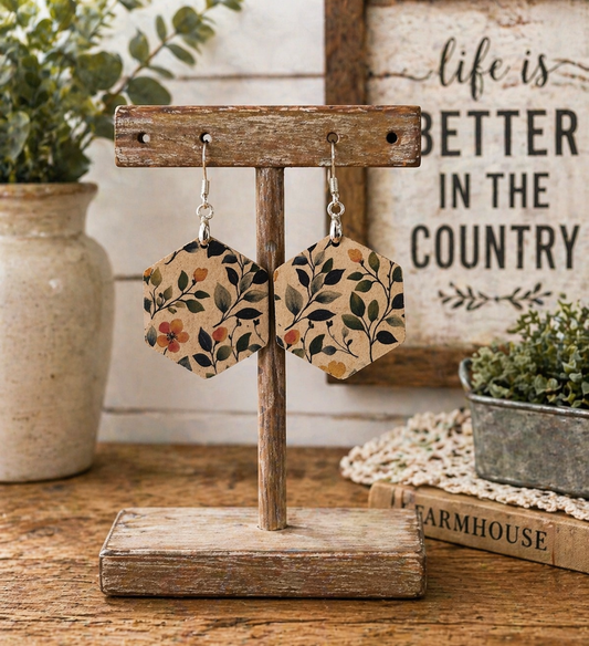 Wooden Earrings - Spring Print