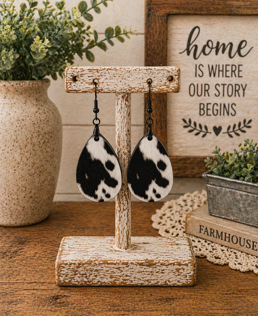 Wooden Earrings - Cow Print