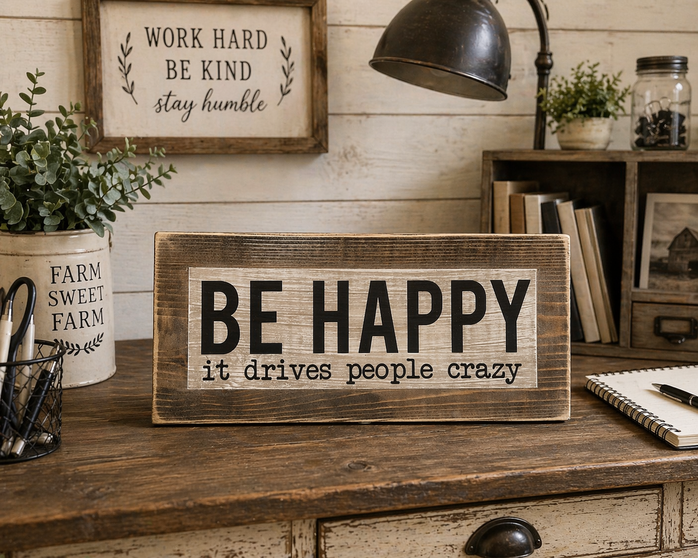 Wooden Shelf Sitter - BE HAPPY