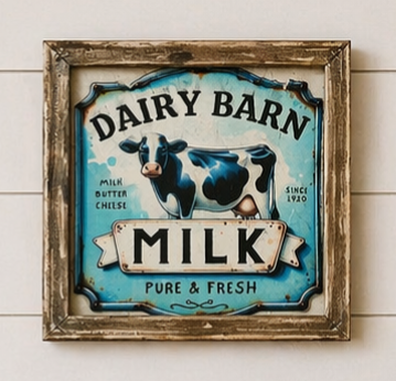 Wooden Sign - DAIRY BARN MILK Print